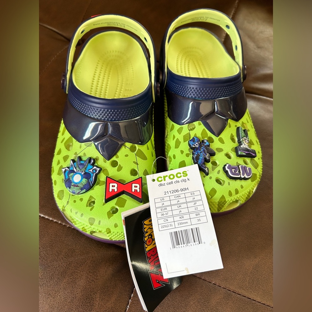 CROCS Kids Dragon Ball Z Lime Green and Navy Clog with Charms